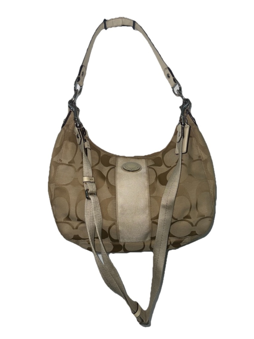 Coach Beige Khaki Signature Canvas Shoulder Bag Adjustable Strap
